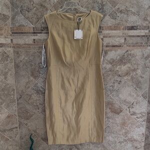 Anne Klein Classic gold sheath Midi Dress size 6 sleeveless zip 10937525-3km